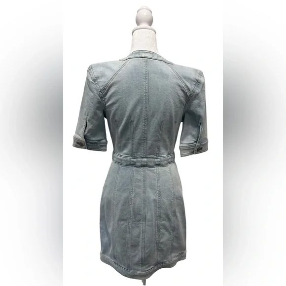 Express Light Blue Denim Padded Shoulder Button up mini dress Size S - Picture 2 of 10
